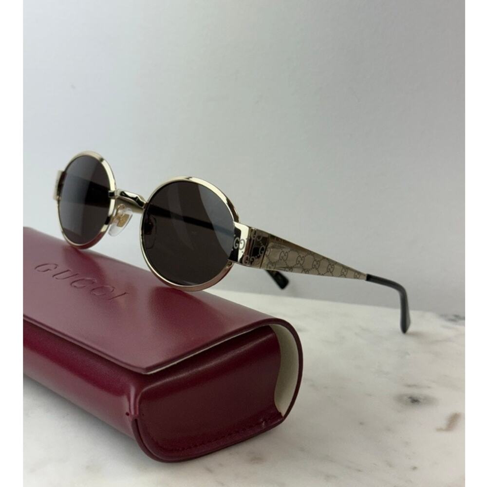 NEW Gucci GG1854S Gold Metal Round Logo Sunglasses $610